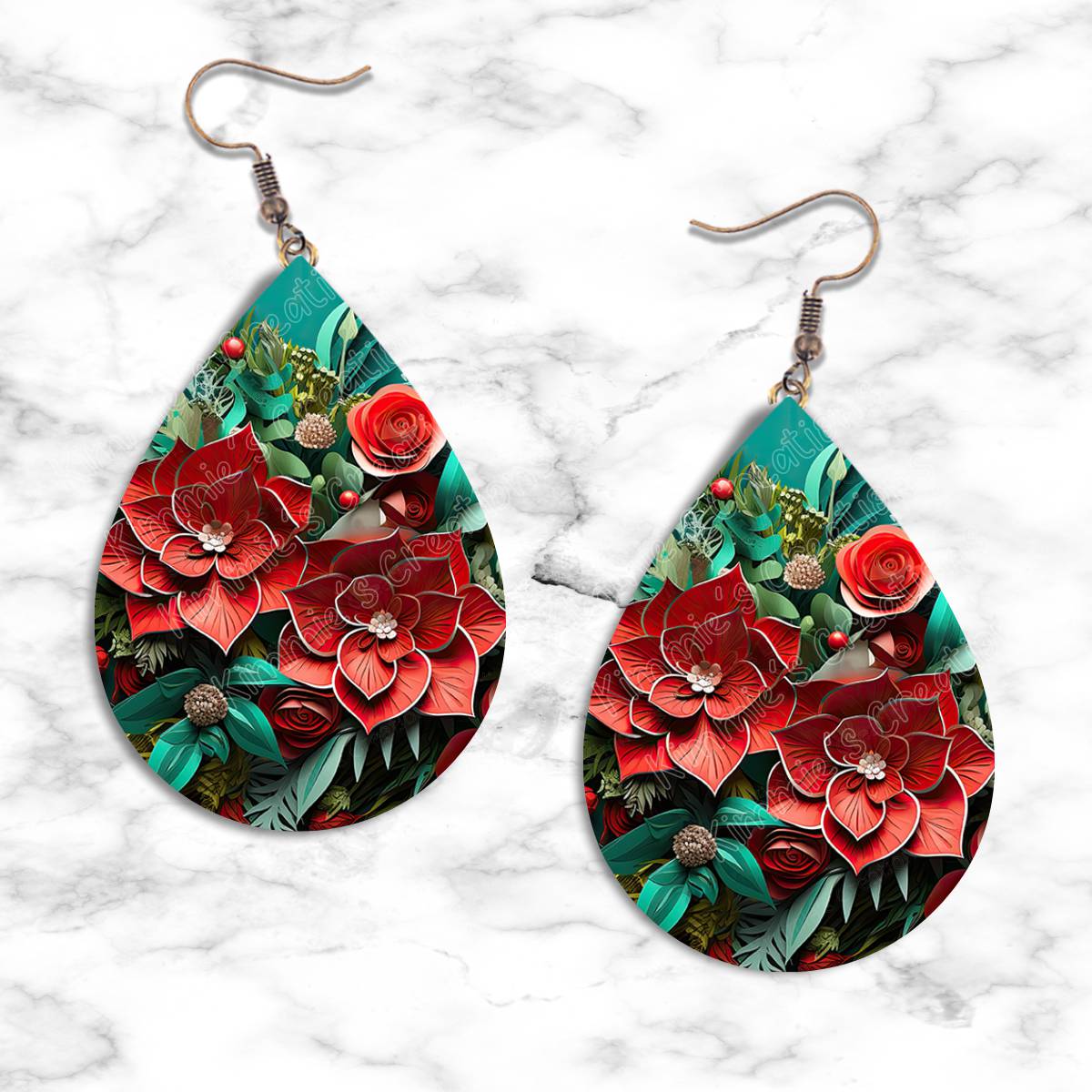 3D Poinsettia Teardrop Earring Collection - 10 - jewelry