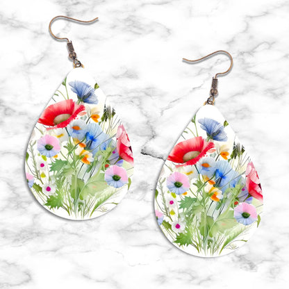 Watercolor Wildflowers Teardrop Earring Collection - 03 - jewelry