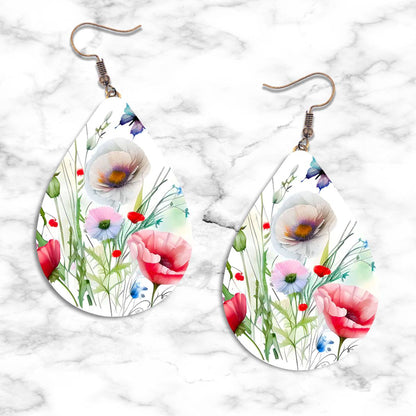 Watercolor Wildflowers Teardrop Earring Collection - 04 - jewelry