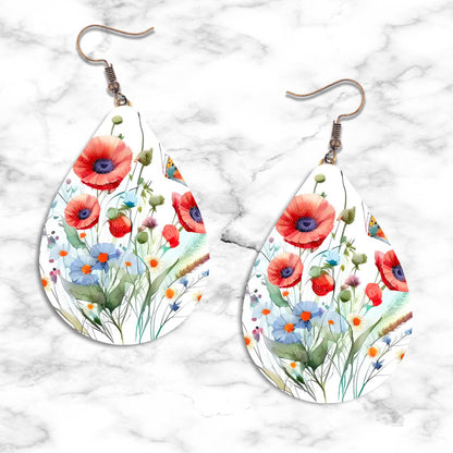 Watercolor Wildflowers Teardrop Earring Collection - 05 - jewelry