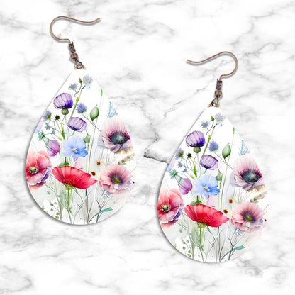 Watercolor Wildflowers Teardrop Earring Collection - 06 - jewelry