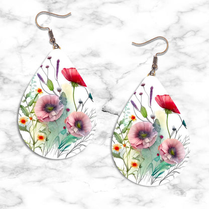 Watercolor Wildflowers Teardrop Earring Collection - 07 - jewelry