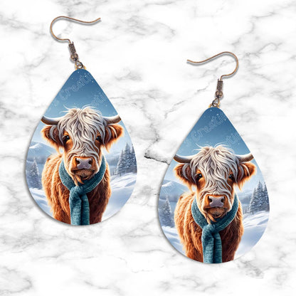 Highland Cow Winter Teardrop Earring Collection - Kimmie's Creations L.L.C.