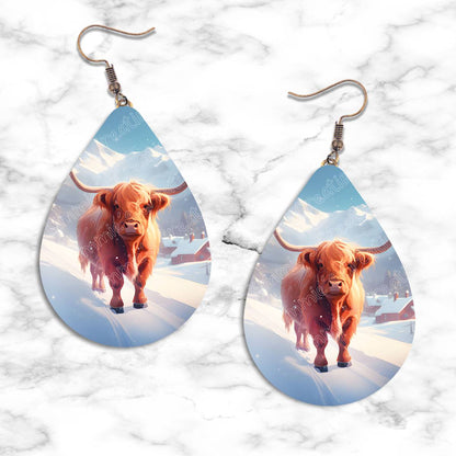 Highland Cow Winter Teardrop Earring Collection - Kimmie's Creations L.L.C.