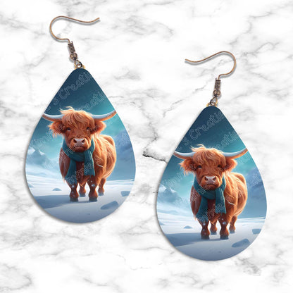 Highland Cow Winter Teardrop Earring Collection - Kimmie's Creations L.L.C.