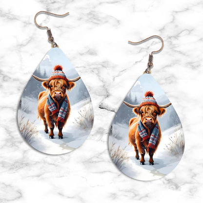 Highland Cow Winter Teardrop Earring Collection - Kimmie's Creations L.L.C.