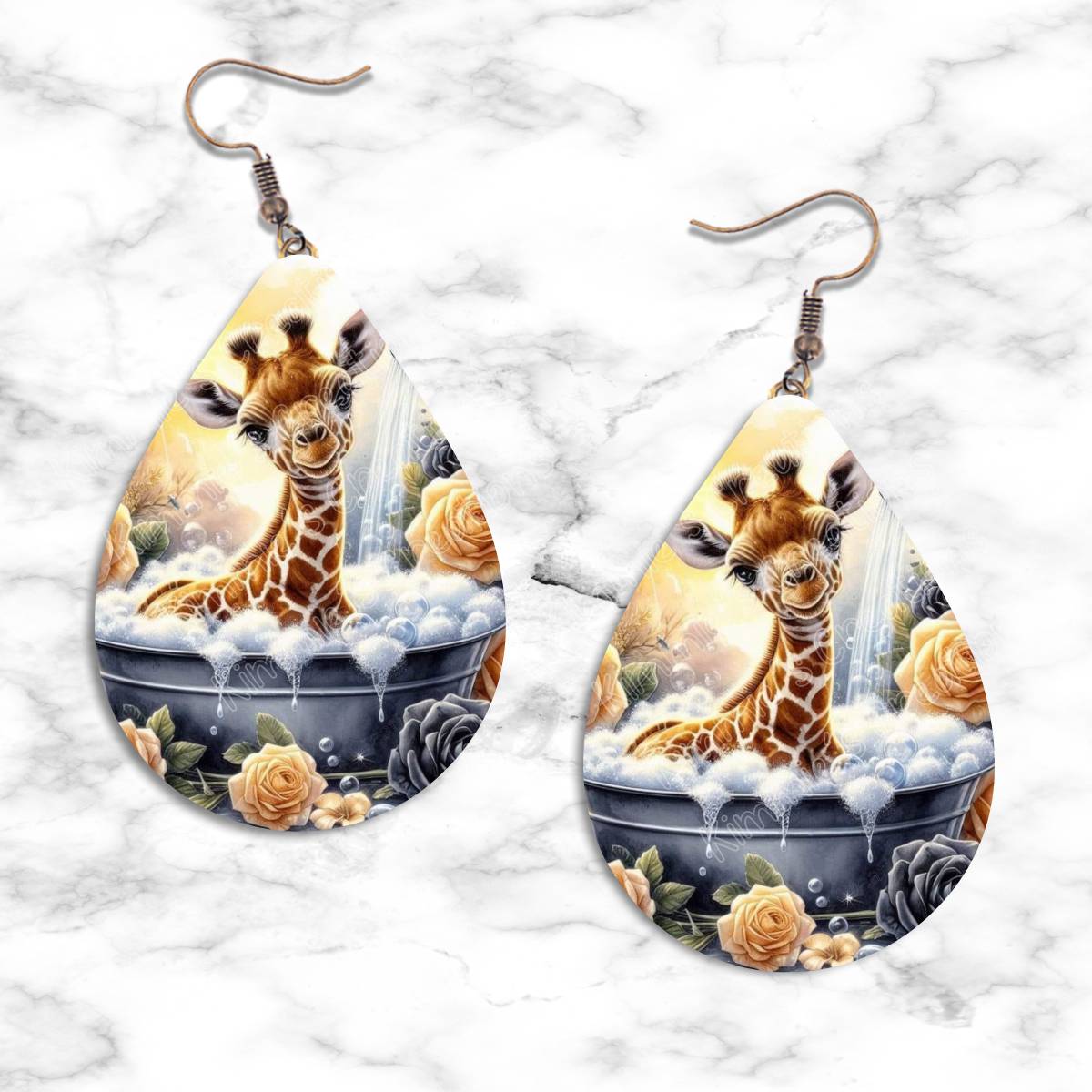 Giraffe in a Tub Teardrop Earrings - jewelry