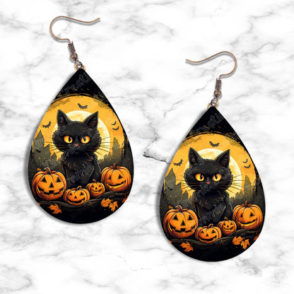Halloween Black Cat Teardrop Earring - jewelry