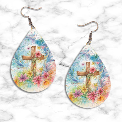 Watercolor Cross Teardrop Earrings - jewelry