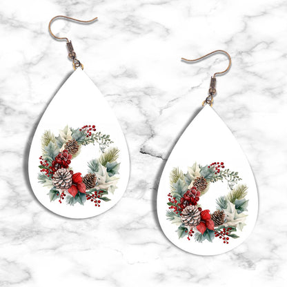 Christmas Wreath Teardrop Earrings - jewelry