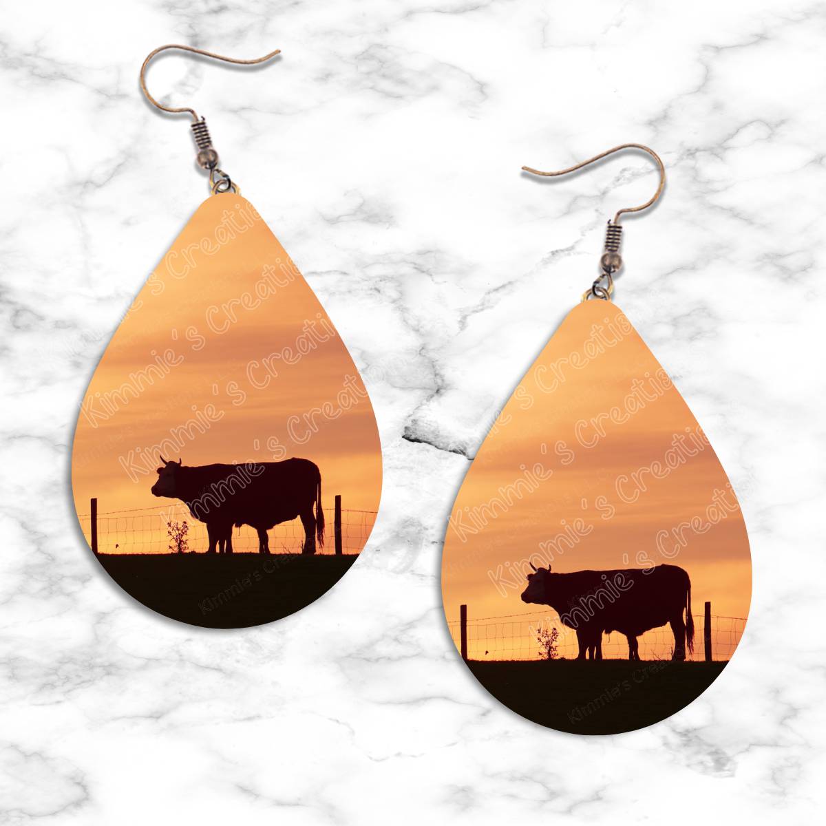 Cow & Calf in a Field Teardrop Earrings - Kimmie's Creations L.L.C.