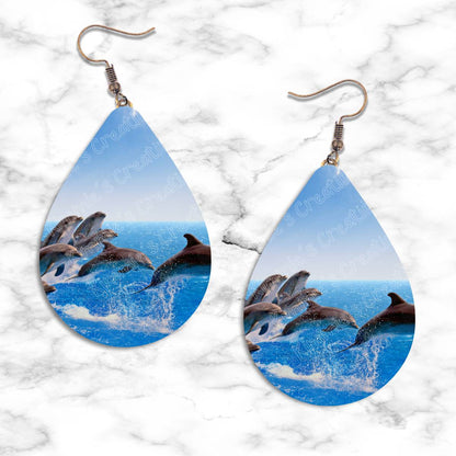 Dolphins Photo Teardrop Earring - jewelry