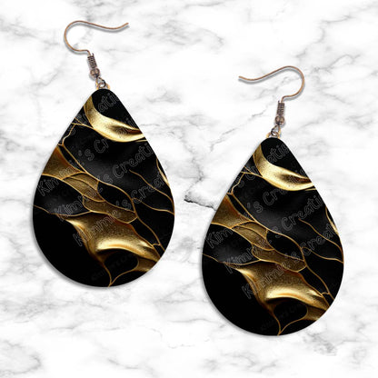 Gold on Black Textures Teardrop Earring Collection - 01 - jewelry
