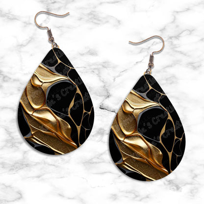 Gold on Black Textures Teardrop Earring Collection - 03 - jewelry