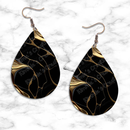 Gold on Black Textures Teardrop Earring Collection - 04 - jewelry