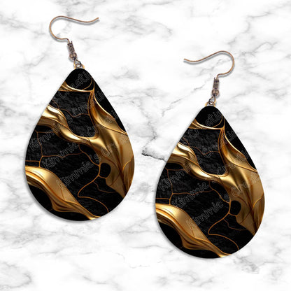 Gold on Black Textures Teardrop Earring Collection - 05 - jewelry