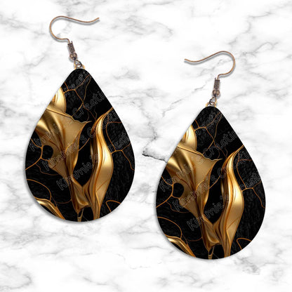 Gold on Black Textures Teardrop Earring Collection - 06 - jewelry