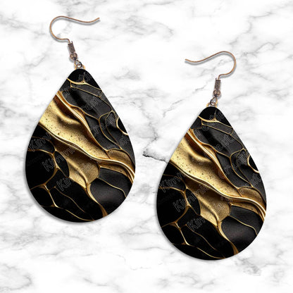 Gold on Black Textures Teardrop Earring Collection - 07 - jewelry