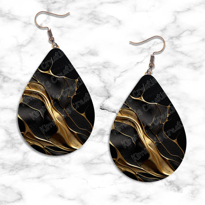 Gold on Black Textures Teardrop Earring Collection - 08 - jewelry