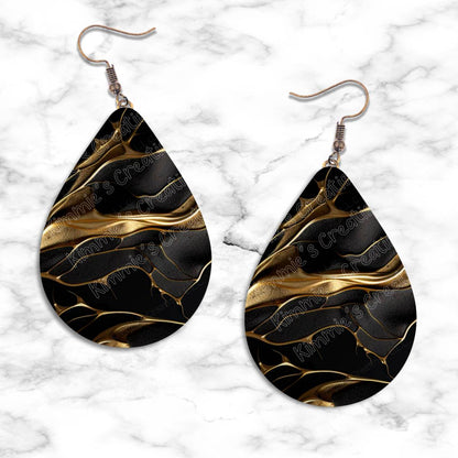 Gold on Black Textures Teardrop Earring Collection - 09 - jewelry