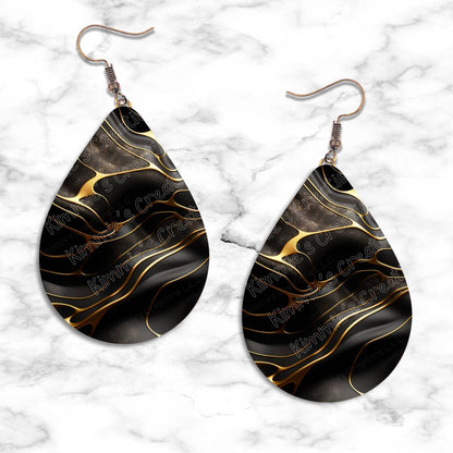 Gold on Black Textures Teardrop Earring Collection - 10 - jewelry