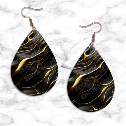 Gold on Black Textures Teardrop Earring Collection - 11 - jewelry