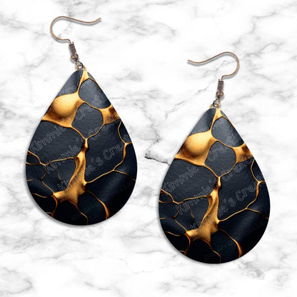 Gold on Black Textures Teardrop Earring Collection - 12 - jewelry