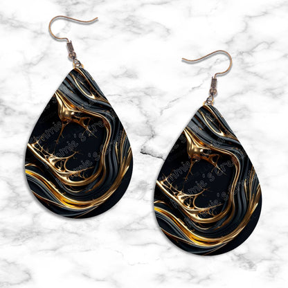 Gold on Black Textures Teardrop Earring Collection - 13 - jewelry