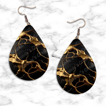 Gold on Black Textures Teardrop Earring Collection - 14 - jewelry