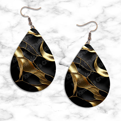 Gold on Black Textures Teardrop Earring Collection - 15 - jewelry