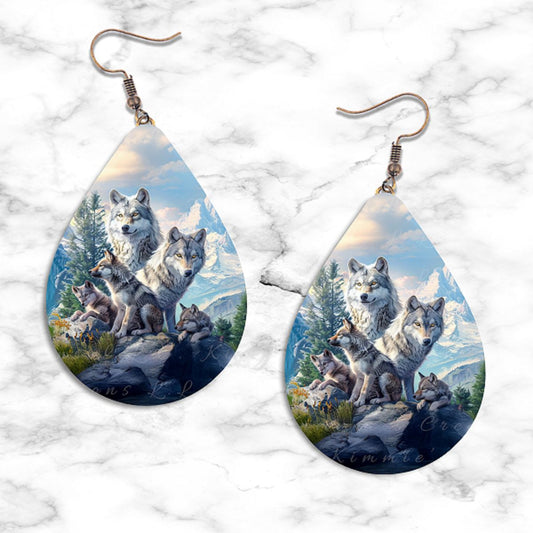 Wolf Family Teardrop Earrings