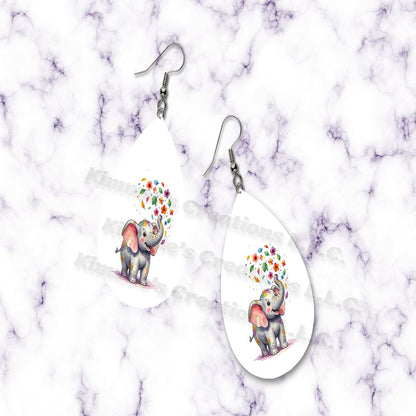 Cute Baby Elephant Teardrop Earrings