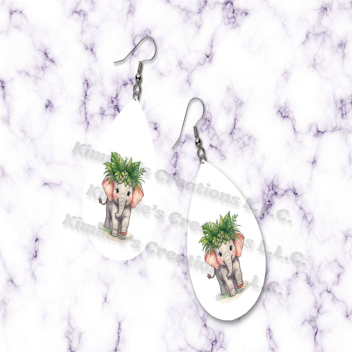 Cute Baby Elephant Teardrop Earrings
