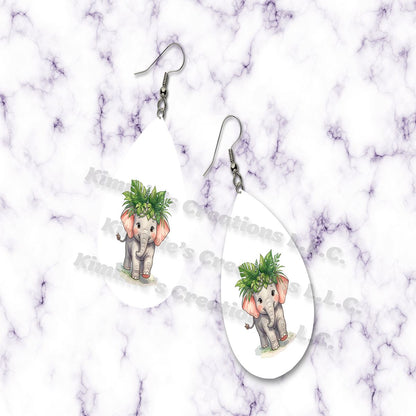 Cute Baby Elephant Teardrop Earrings