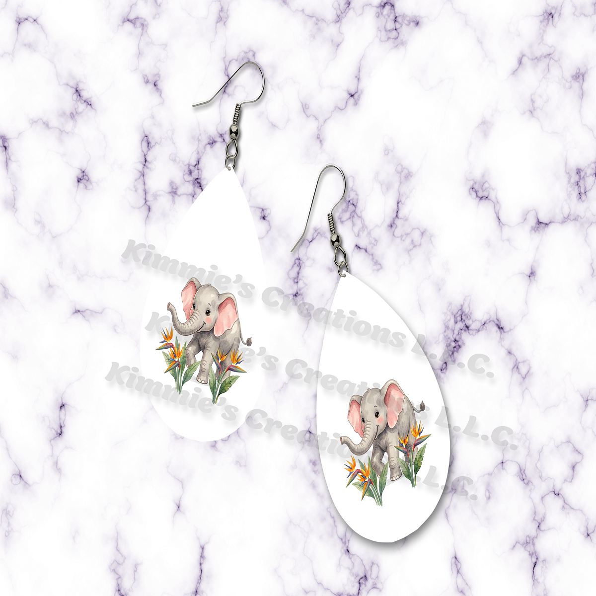 Cute Baby Elephant Teardrop Earrings