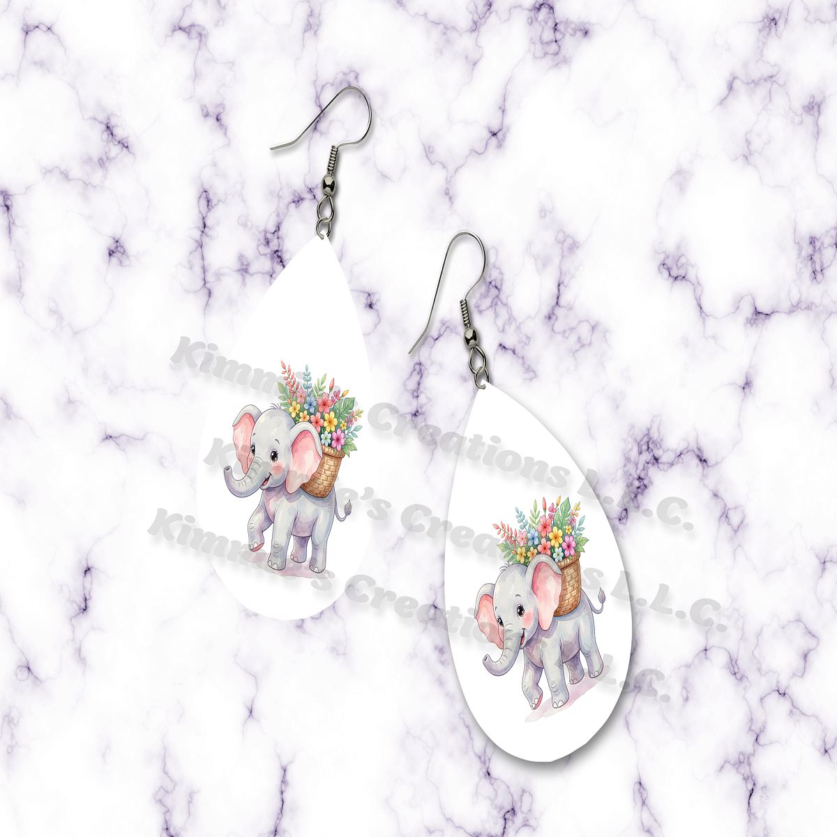 Cute Baby Elephant Teardrop Earrings