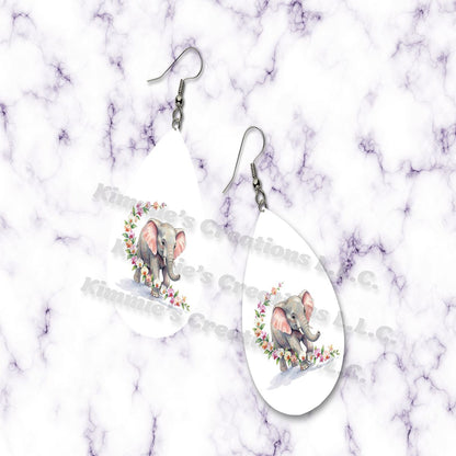Cute Baby Elephant Teardrop Earrings