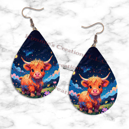 Cute Highland Cows Teardrop Earrings