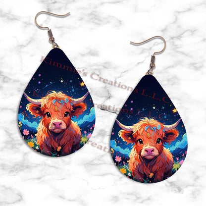 Cute Highland Cows Teardrop Earrings