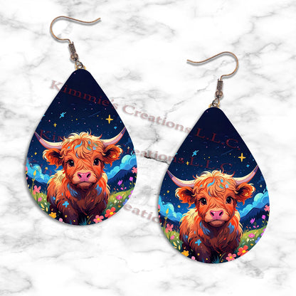 Cute Highland Cows Teardrop Earrings