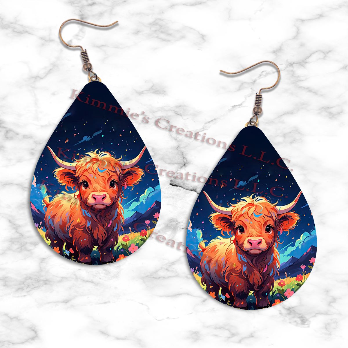 Cute Highland Cows Teardrop Earrings