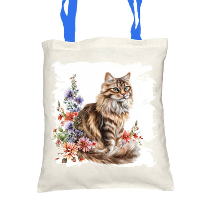 Floral Cat Tote Bag with Cosmetic - tote