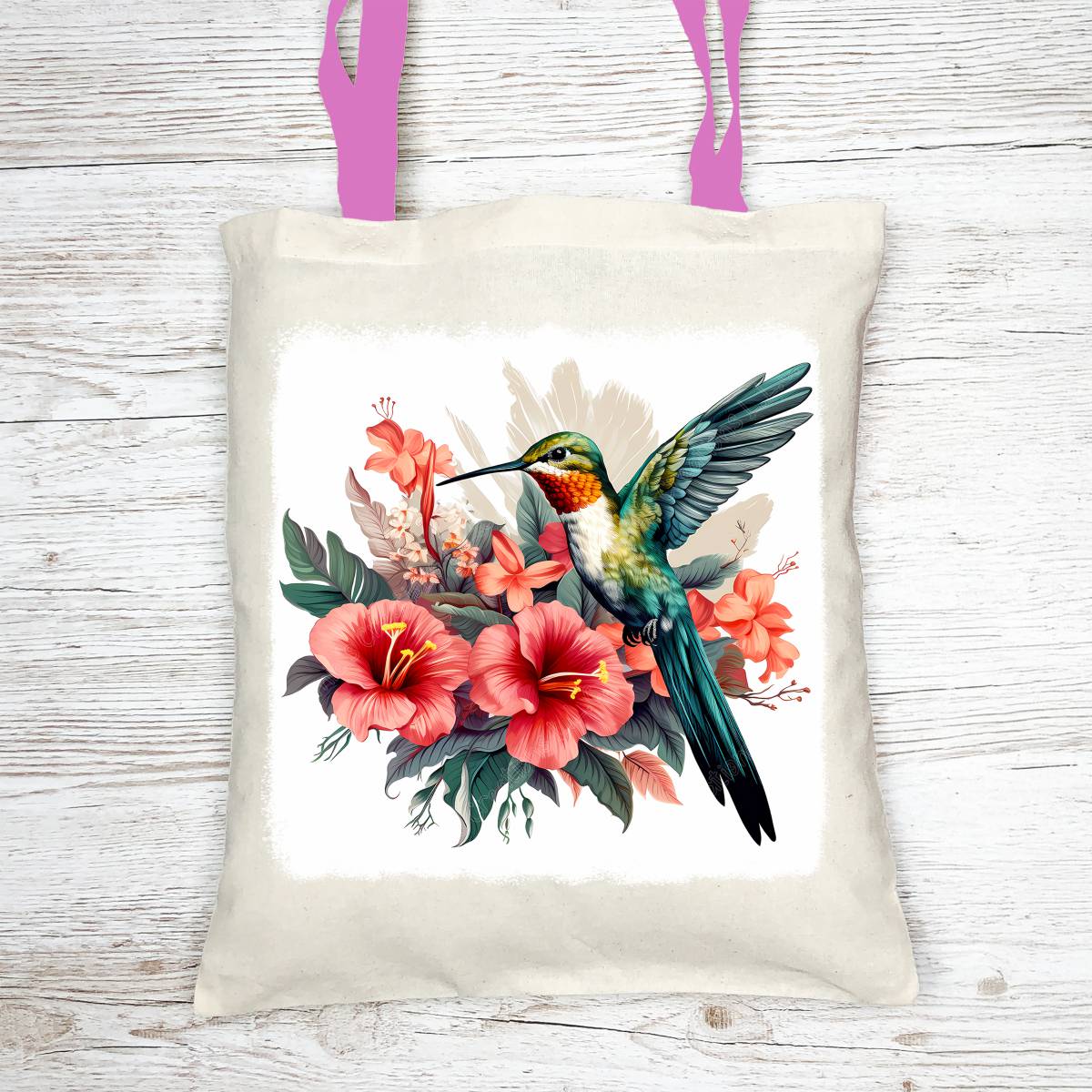 Hummingbird in Watercolor Tote Bag with Cosmetic - tote