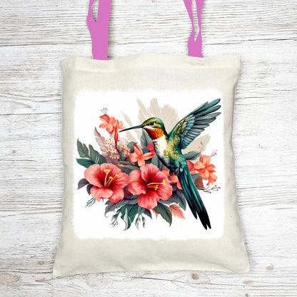 Hummingbird in Watercolor Tote Bag with Cosmetic - tote