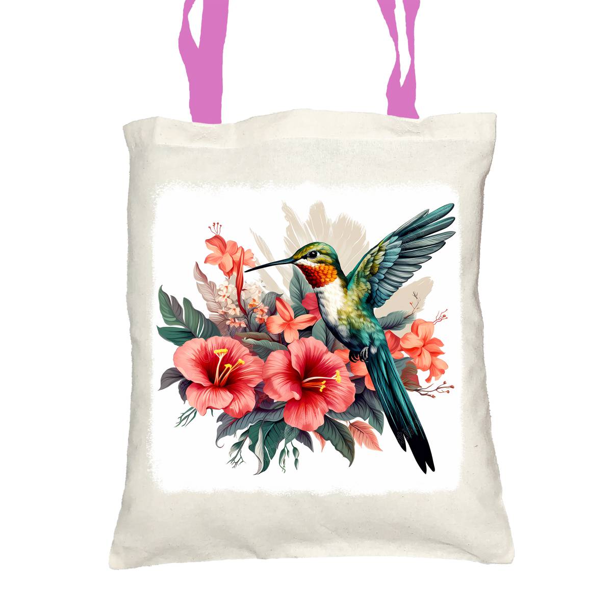 Hummingbird in Watercolor Tote Bag with Cosmetic - tote