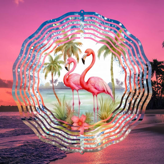 Electrifying view of Flamingos in the midst of a Tropical Paradise - a Wind Spinner - Kimmie's Creations L.L.C.