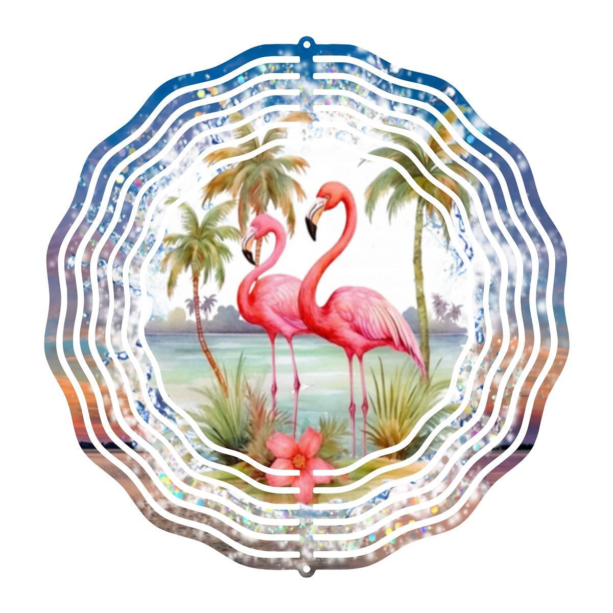 Electrifying view of Flamingos in the midst of a Tropical Paradise - a Wind Spinner - Kimmie's Creations L.L.C.