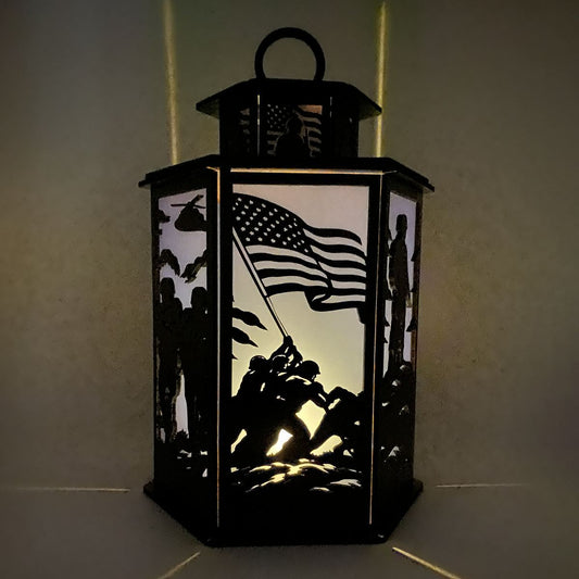 Veterans Legacy Lantern - Laser Cut Wooden Patriotic Memorial Decor with LED