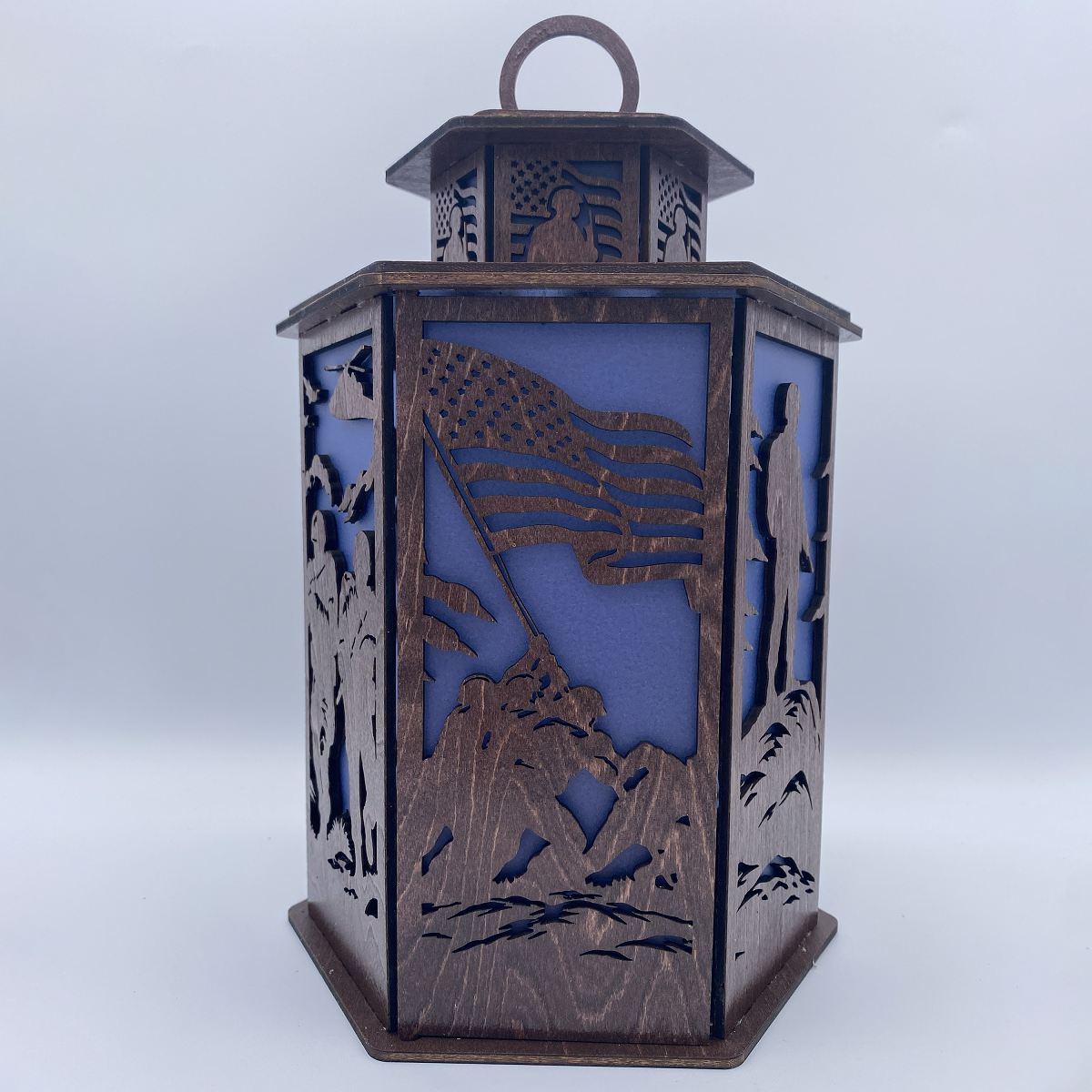 Veterans Legacy Lantern - Laser Cut Wooden Patriotic Memorial Decor with LED