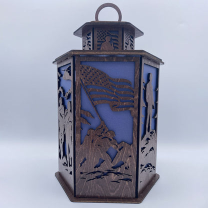 Veterans Legacy Lantern - Laser Cut Wooden Patriotic Memorial Decor with LED